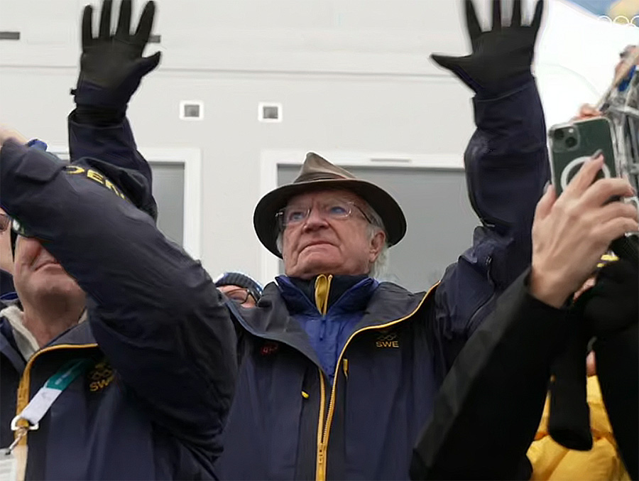 Kungens jubel bland fansen p&aring; OS &ndash; allt f&aring;ngas p&aring; bild