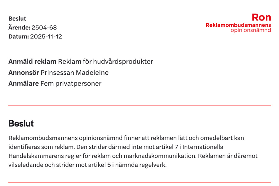 Prinsessan Madeleine f&auml;lls f&ouml;r reklamen &ndash; efter h&aring;rda kritiken