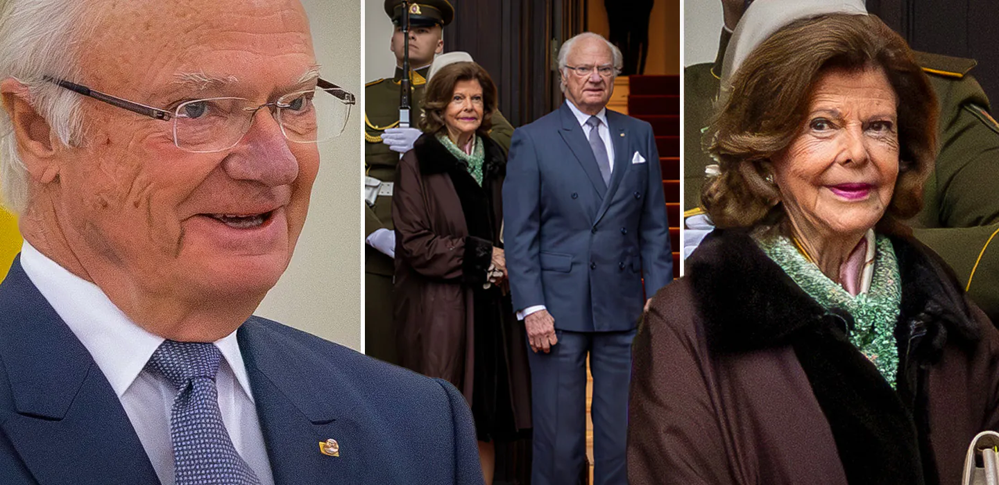 Kung Carl Gustafs stolta blick i Vilnius &ndash; Silvias entr&eacute; s&auml;ger allt