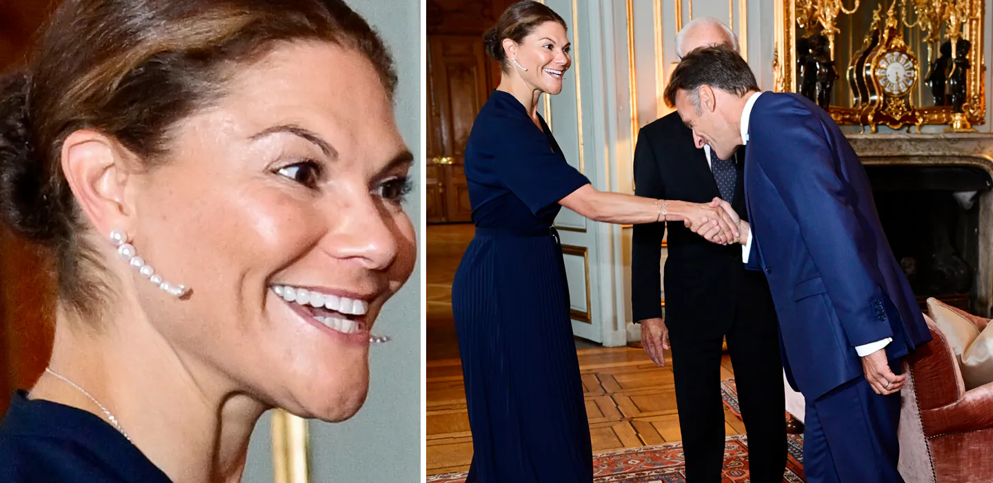Oh, l&agrave;, l&agrave;! H&auml;r charmas Victoria av president Macron p&aring; slottet